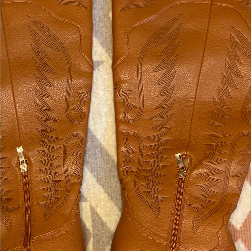 Southern Fried Chics Brown Knee High Western Boot Cowgirl Cowboy Boots Size 7W - Picture 6 of 15